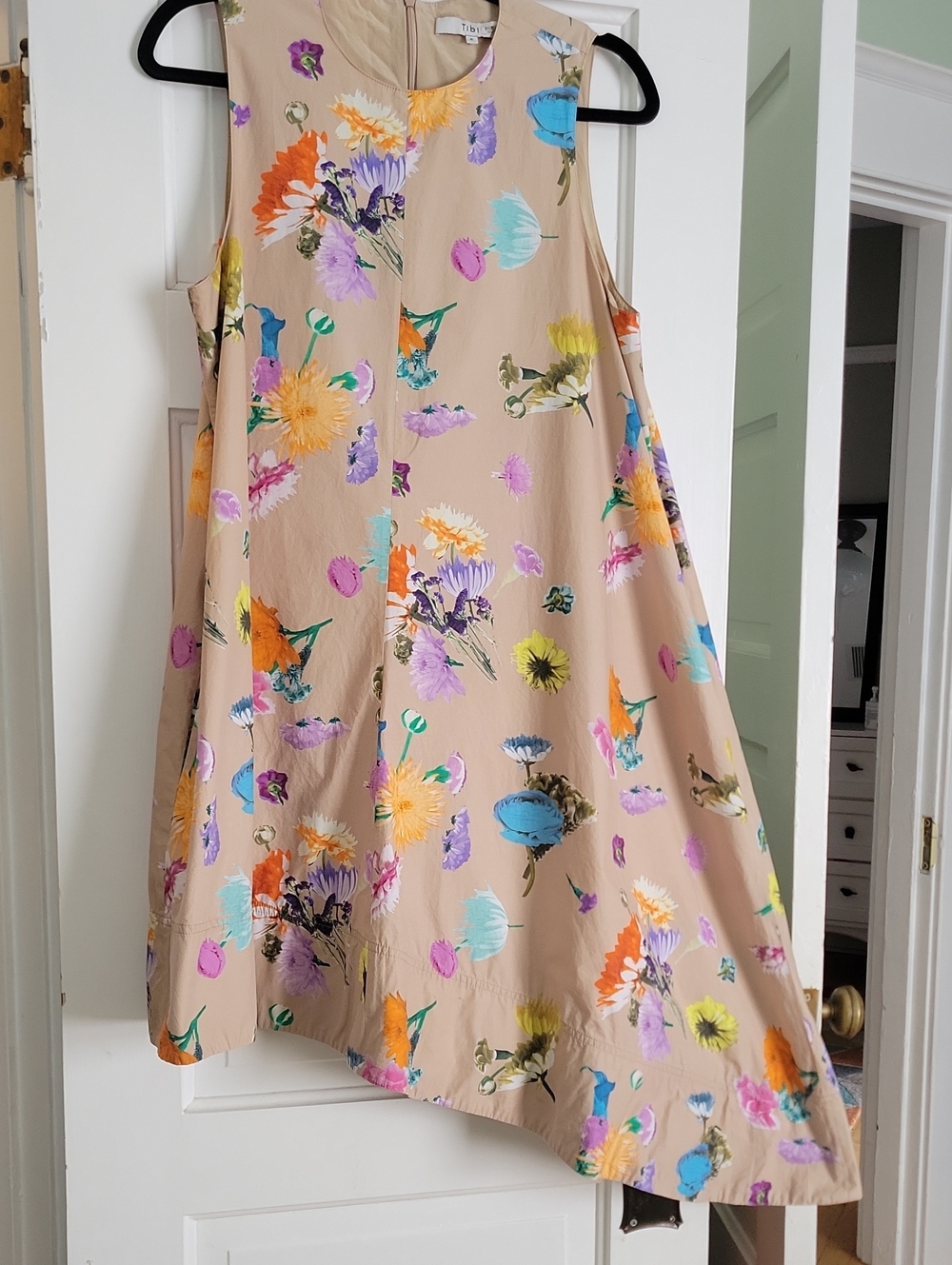 Tibi Arya Beige Floral A-Line Asymmetric Tank Dress - 6